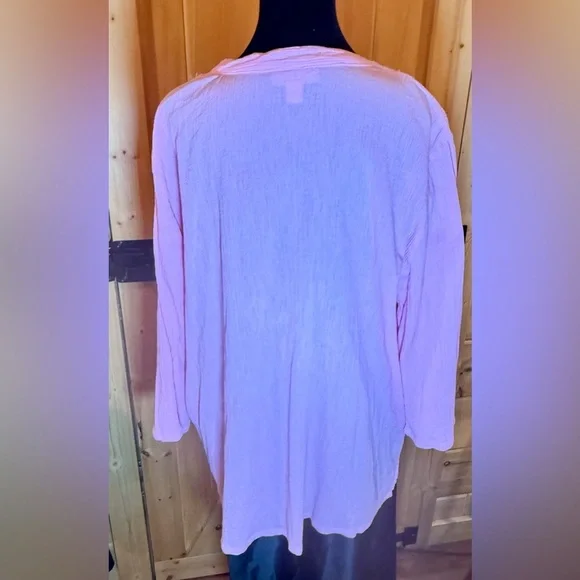 Appleseeds Pink Tunic w/Embroidered Lace Yoke Fabric Natural Wrinkle Size 2X - Picture 4 of 11